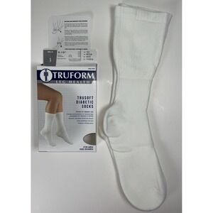 NIB TruForm Leg Health Unisex TruSoft Diabetic Crew Socks 8-15 mmHG White Medium